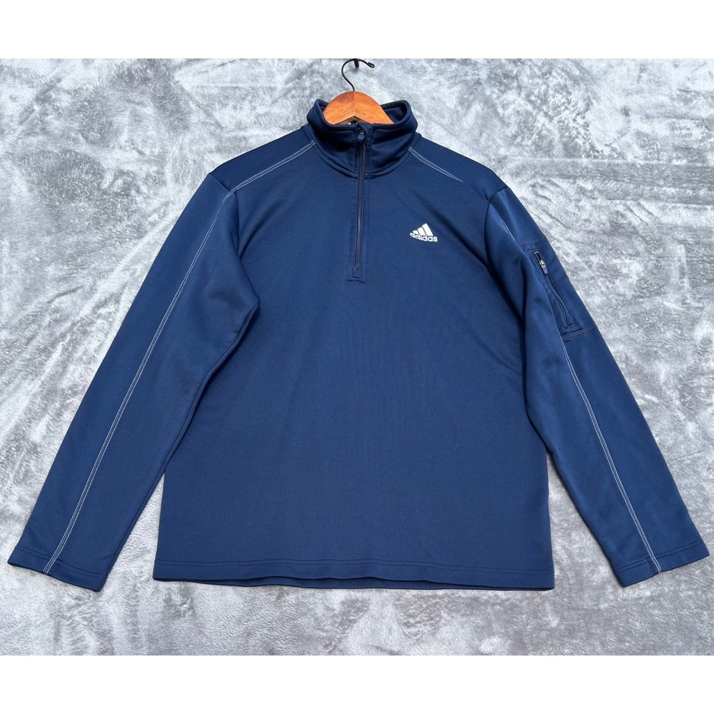 Adidas Track Jacket Mens Medium Blue 3 Stripe Mock Neck 1/4 Zip Golf